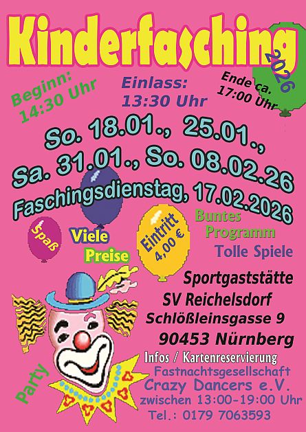 Kinderfasching 2026 Nürnberg, Sonntag 08.02.2026